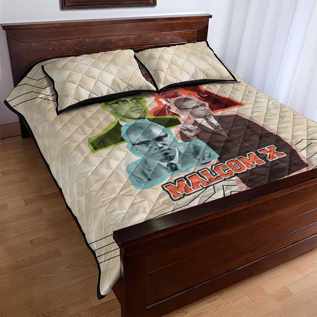 Malcolm X Quilt Bed Set Pop Art Portrait Collage Civil Rights Activist Retro Style Design - Wonder Print Shop