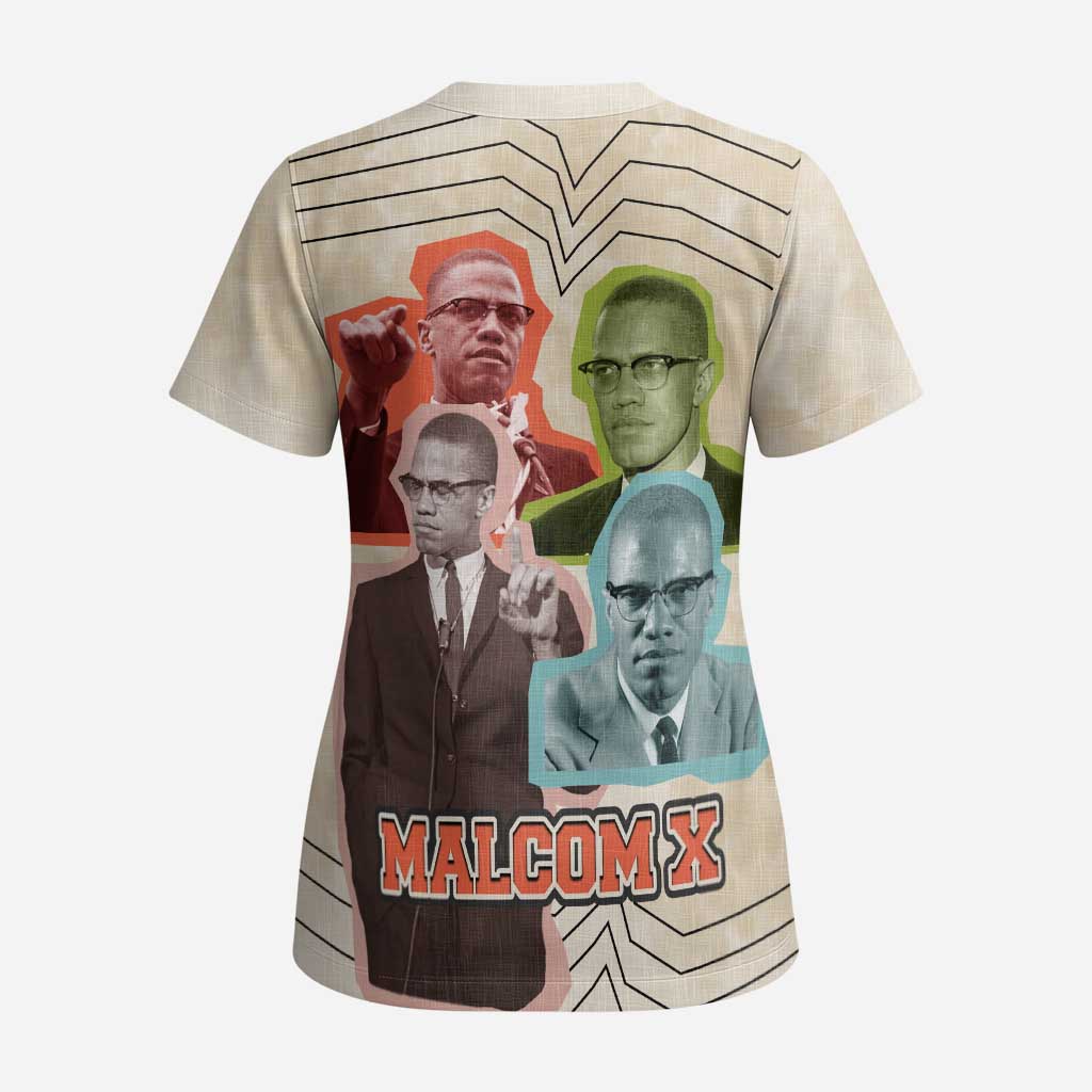 Malcolm X Scrub Top Pop Art Portrait Collage Civil Rights Activist Retro Style Design - Wonder Print Shop