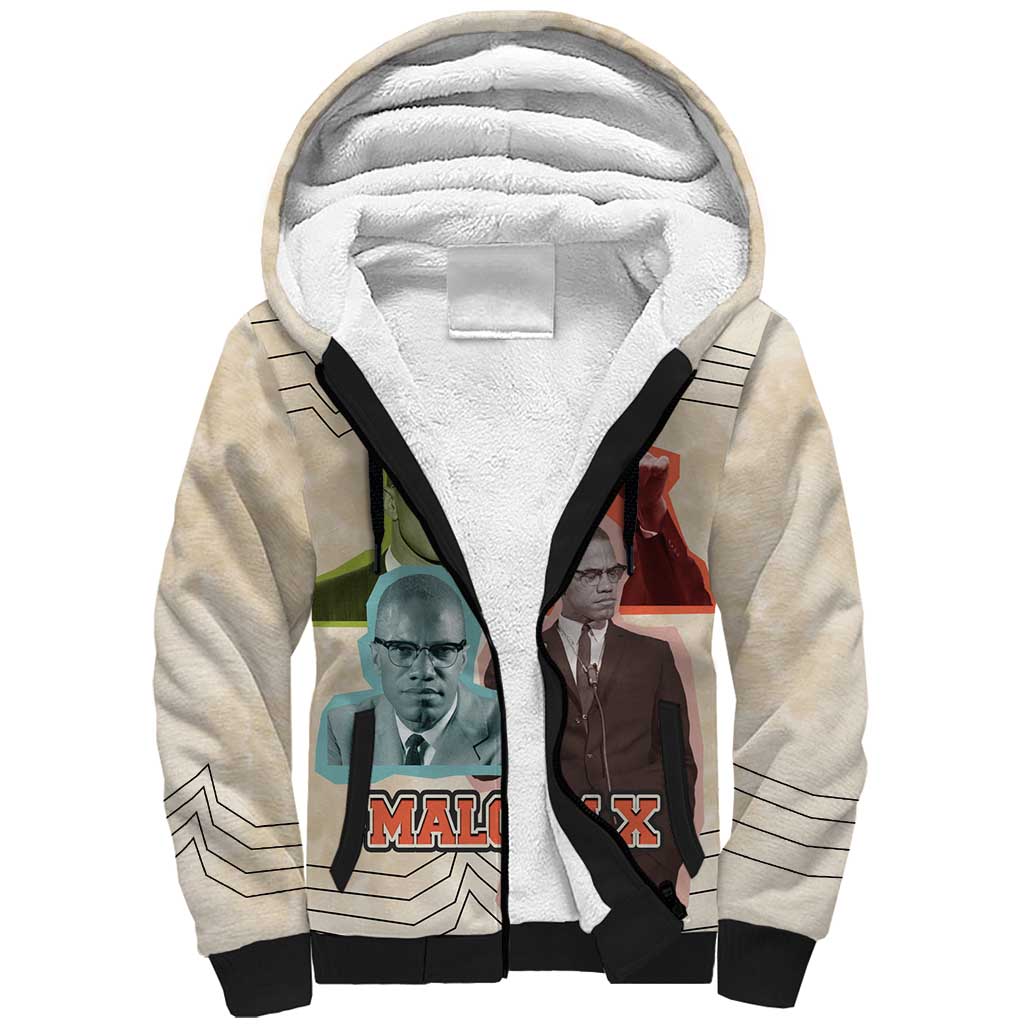 Malcolm X Sherpa Hoodie Pop Art Portrait Collage Civil Rights Activist Retro Style Design - Wonder Print Shop