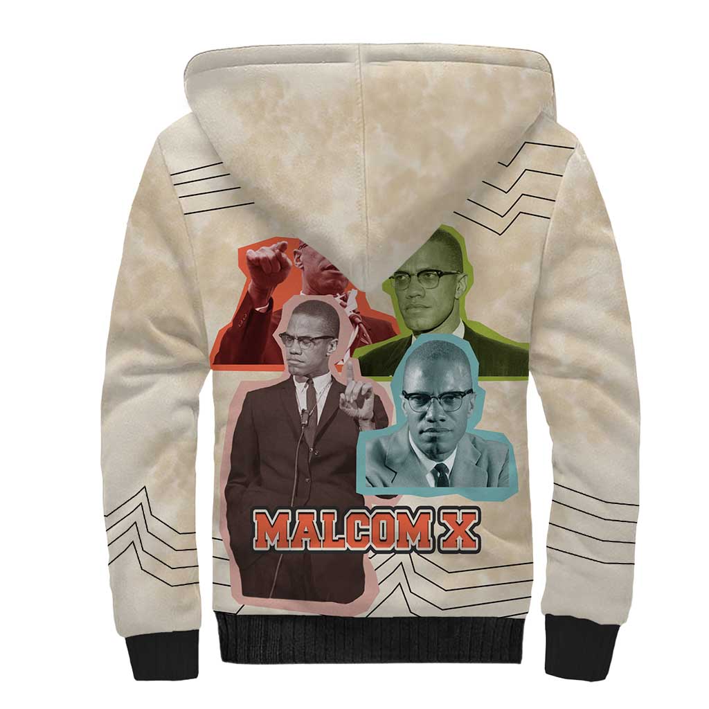 Malcolm X Sherpa Hoodie Pop Art Portrait Collage Civil Rights Activist Retro Style Design - Wonder Print Shop