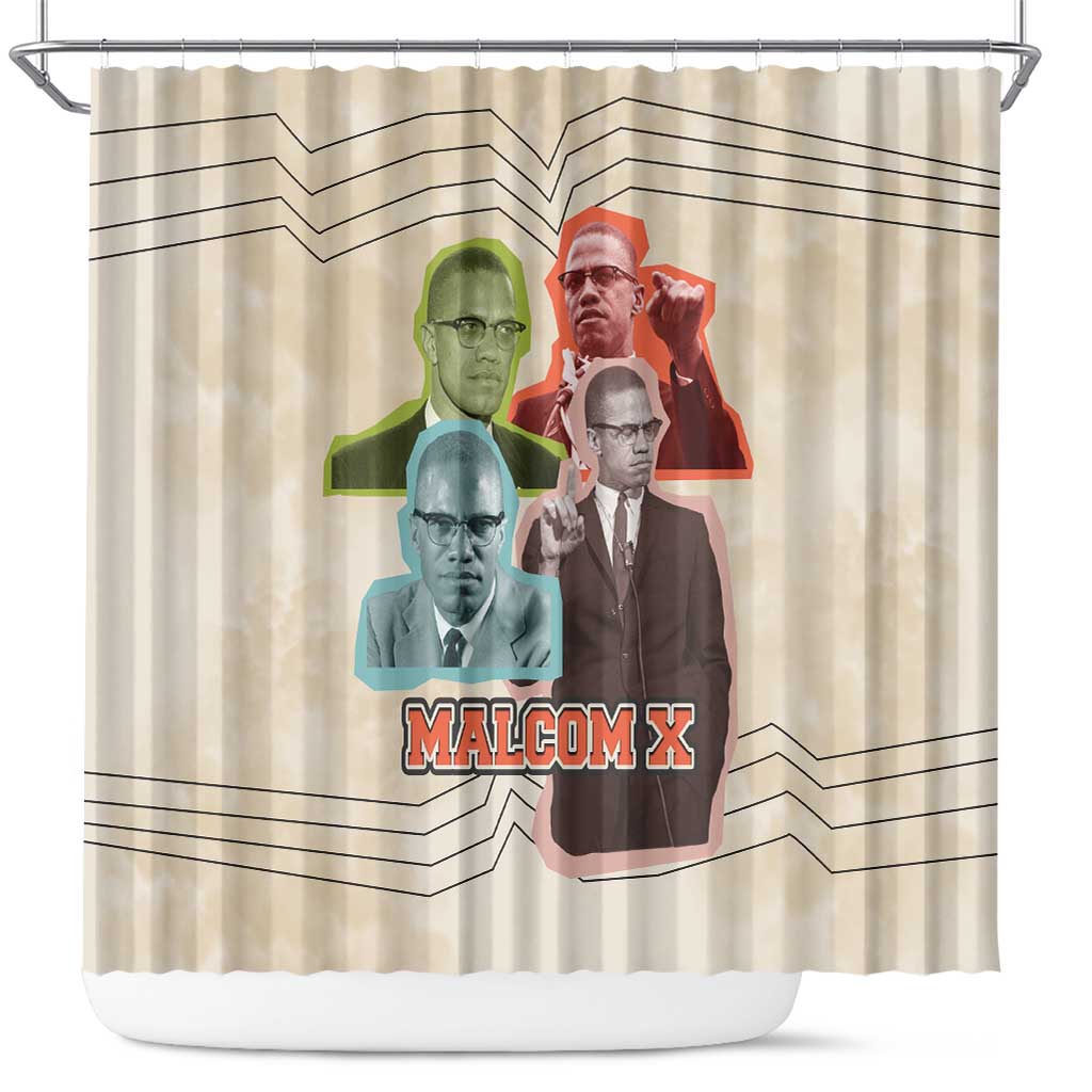 Malcolm X Shower Curtain Pop Art Portrait Collage Civil Rights Activist Retro Style Design - Wonder Print Shop