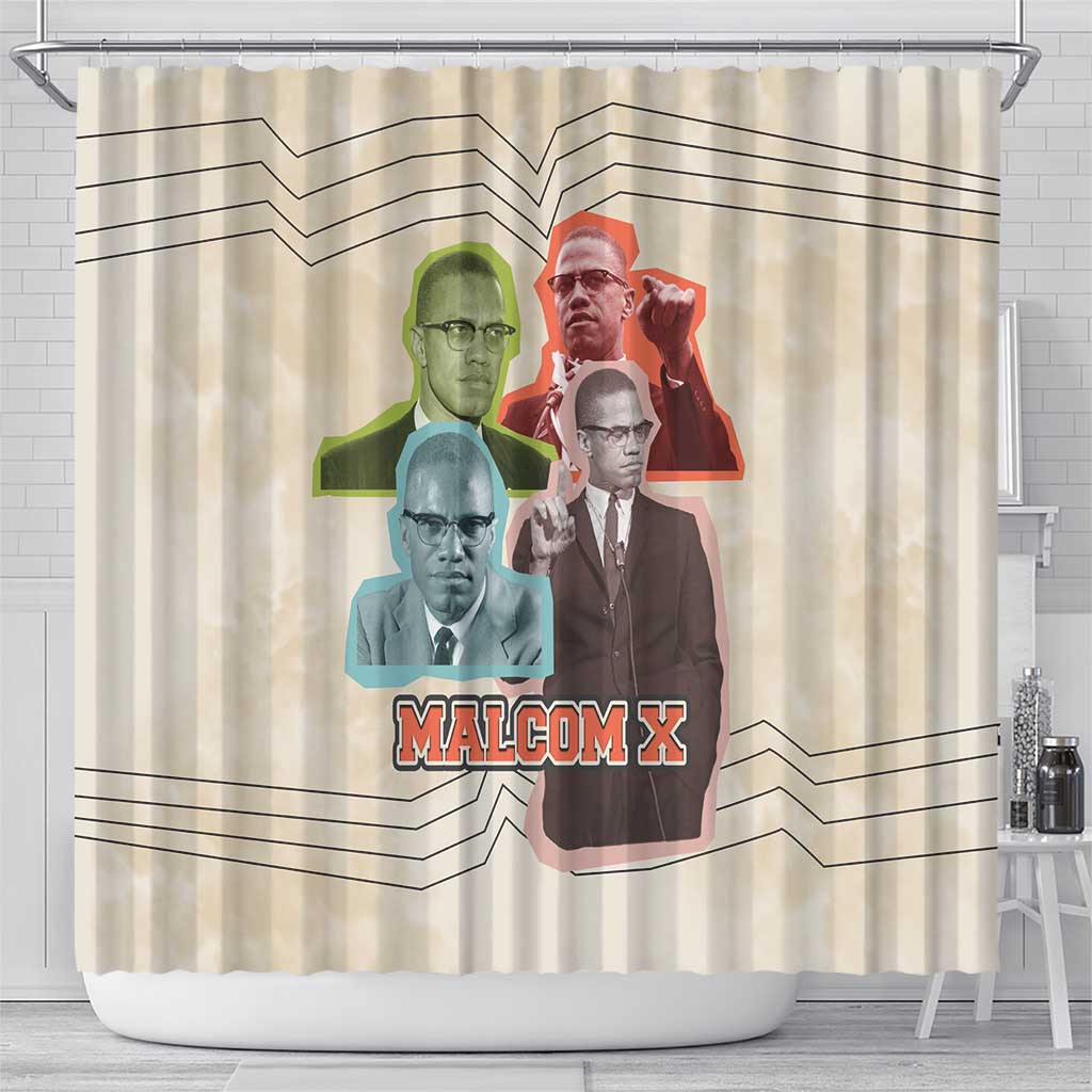 Malcolm X Shower Curtain Pop Art Portrait Collage Civil Rights Activist Retro Style Design - Wonder Print Shop