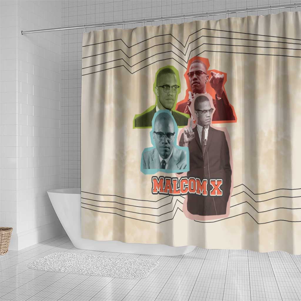 Malcolm X Shower Curtain Pop Art Portrait Collage Civil Rights Activist Retro Style Design - Wonder Print Shop