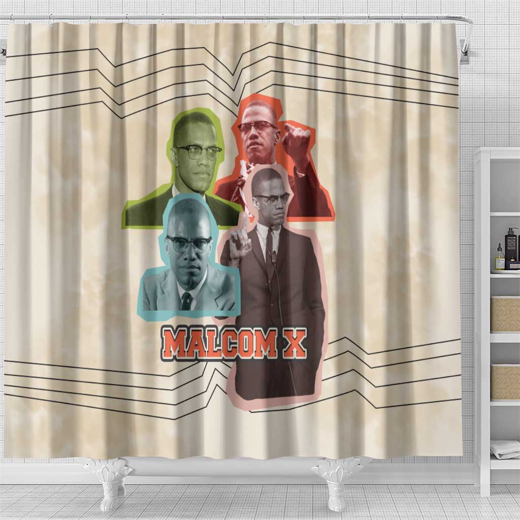 Malcolm X Shower Curtain Pop Art Portrait Collage Civil Rights Activist Retro Style Design - Wonder Print Shop