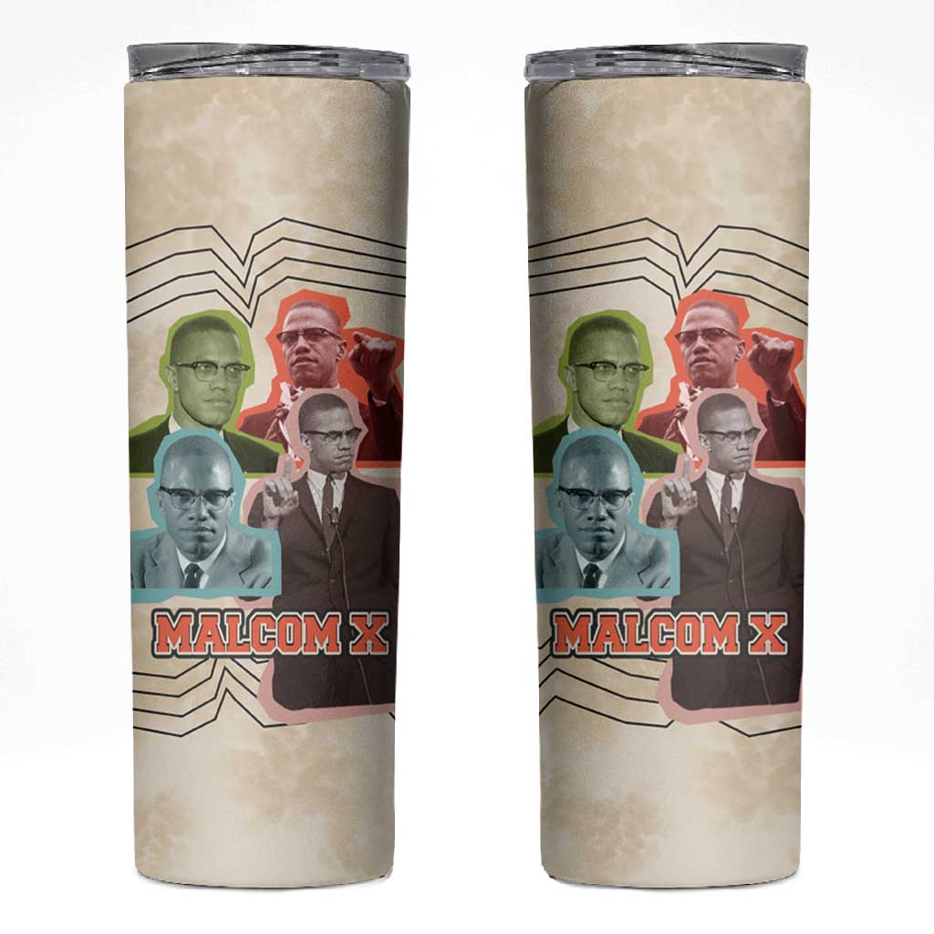 Malcolm X Skinny Tumbler Pop Art Portrait Collage Civil Rights Activist Retro Style Design - Wonder Print Shop