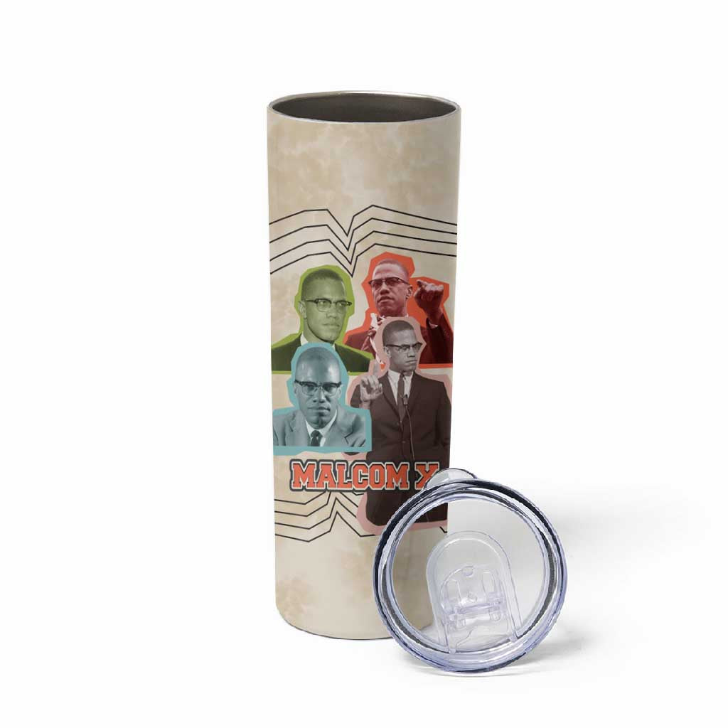 Malcolm X Skinny Tumbler Pop Art Portrait Collage Civil Rights Activist Retro Style Design - Wonder Print Shop
