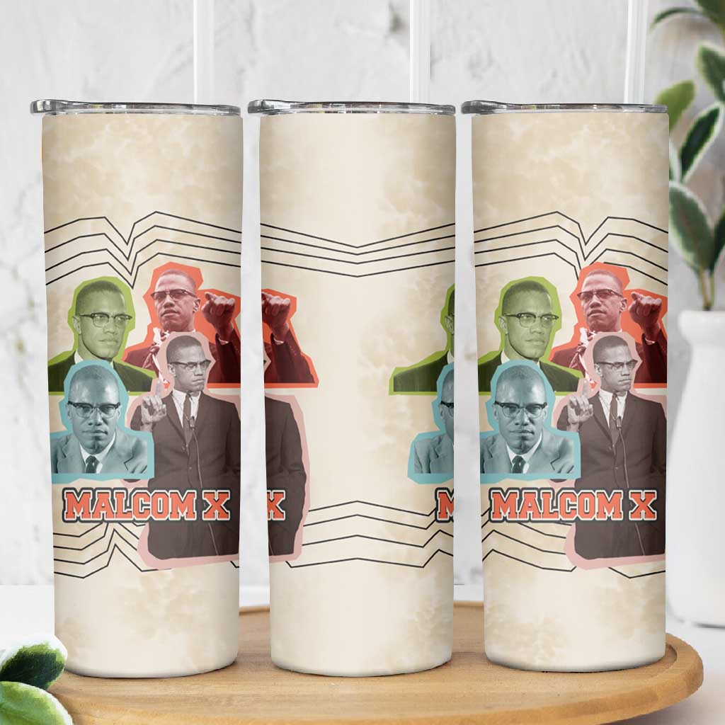 Malcolm X Skinny Tumbler Pop Art Portrait Collage Civil Rights Activist Retro Style Design - Wonder Print Shop