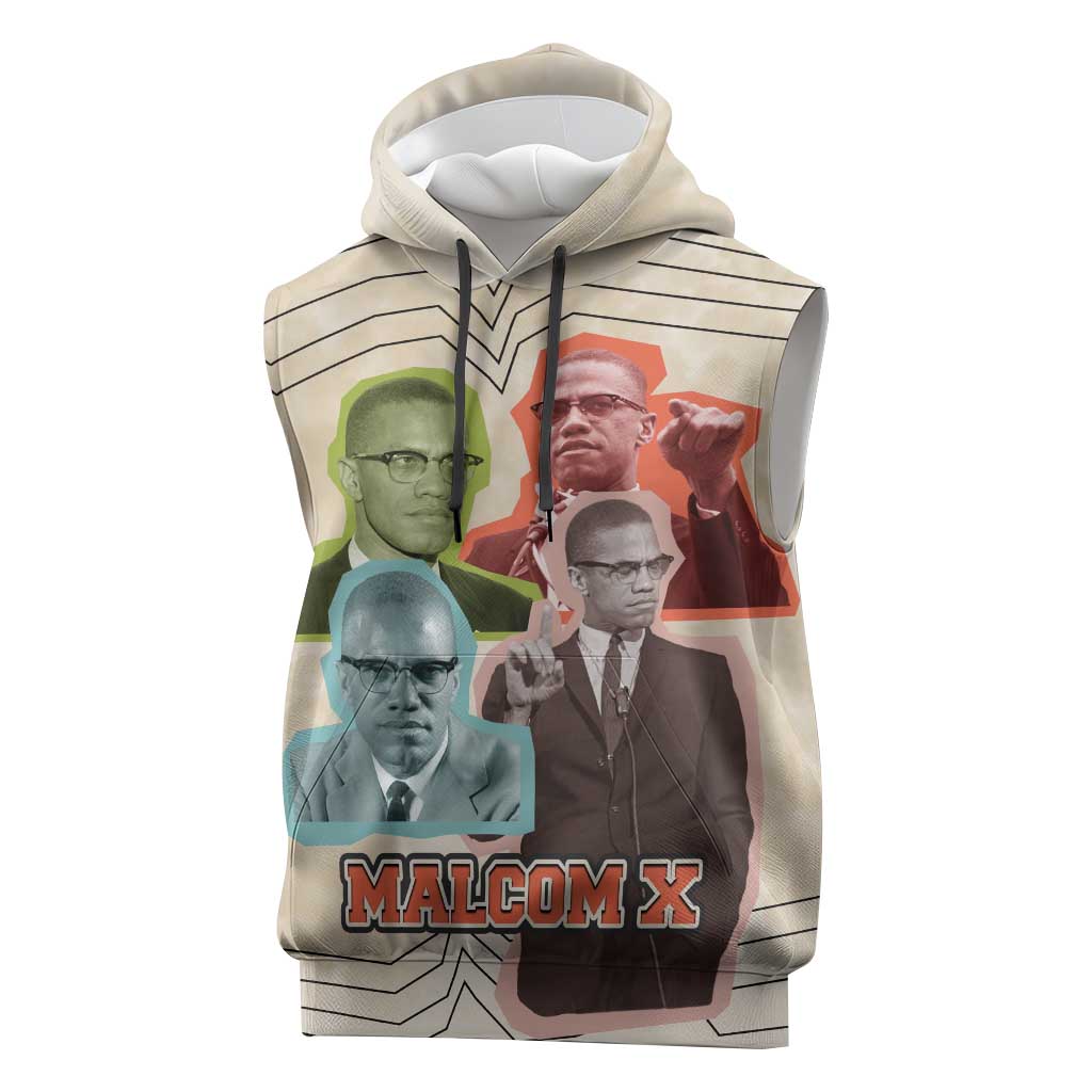 Malcolm X Sleeveless Hoodie Pop Art Portrait Collage Civil Rights Activist Retro Style Design - Wonder Print Shop
