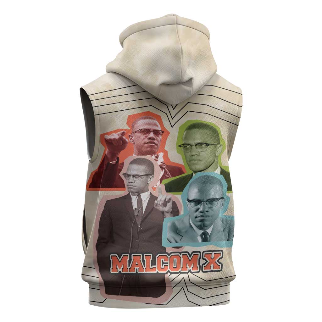 Malcolm X Sleeveless Hoodie Pop Art Portrait Collage Civil Rights Activist Retro Style Design - Wonder Print Shop