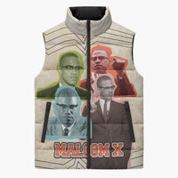 Malcolm X Sleeveless Puffer Jacket Pop Art Portrait Collage Civil Rights Activist Retro Style Design - Wonder Print Shop