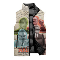 Malcolm X Sleeveless Puffer Jacket Pop Art Portrait Collage Civil Rights Activist Retro Style Design - Wonder Print Shop