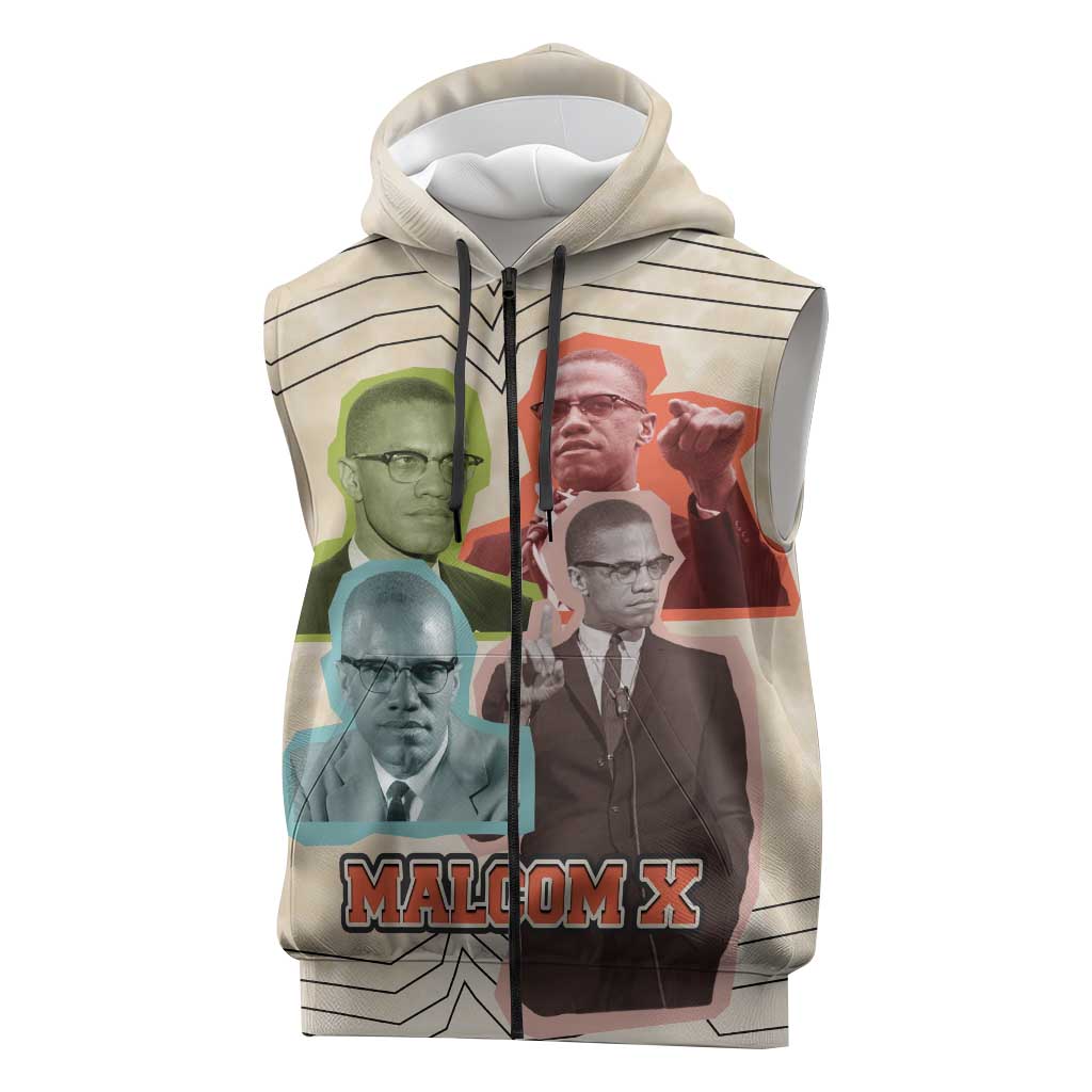 Malcolm X Sleeveless Zip Hoodie Pop Art Portrait Collage Civil Rights Activist Retro Style Design - undefined