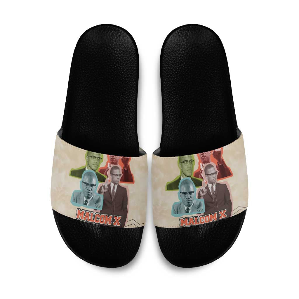 Malcolm X Slide Sandals Pop Art Portrait Collage Civil Rights Activist Retro Style Design - Wonder Print Shop