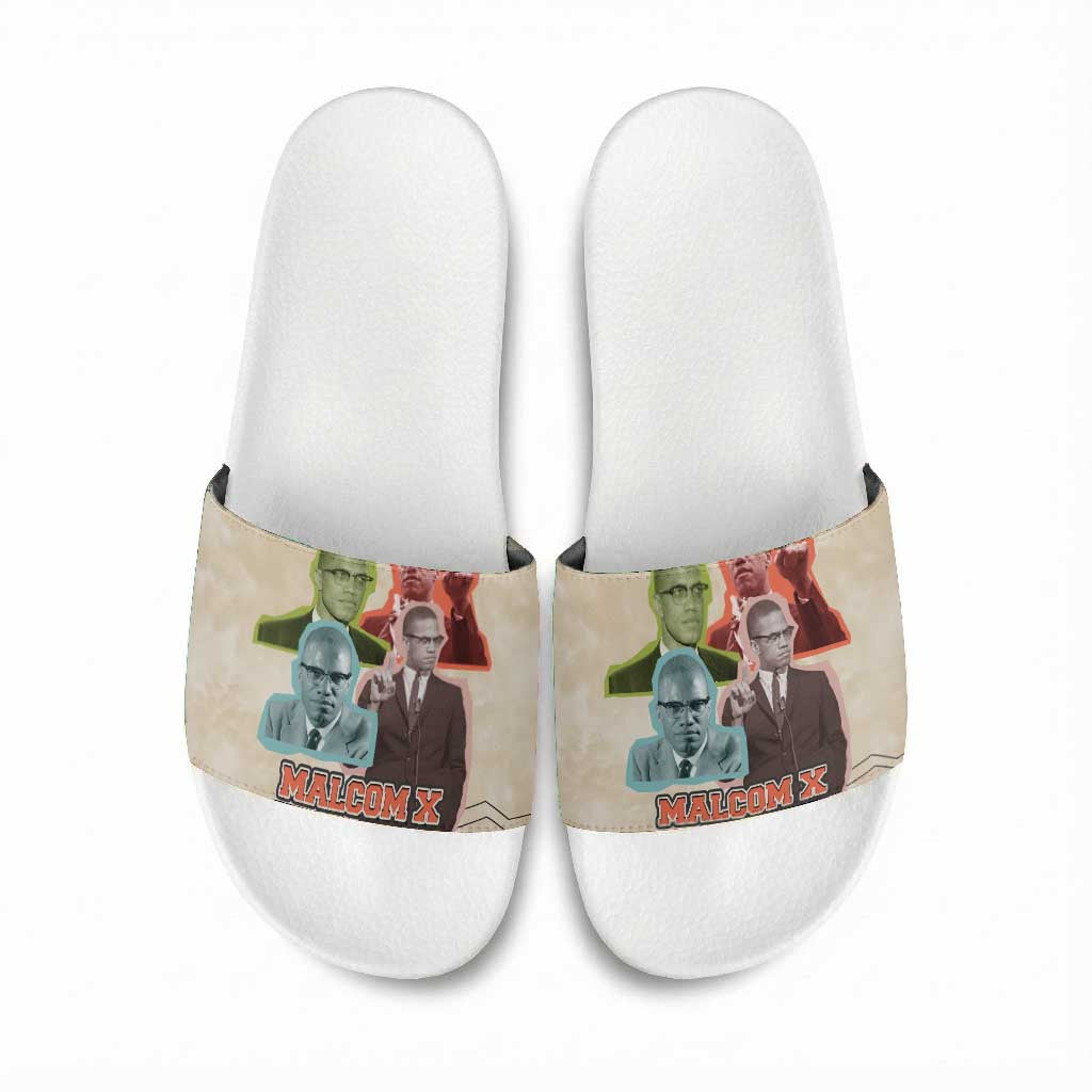 Malcolm X Slide Sandals Pop Art Portrait Collage Civil Rights Activist Retro Style Design - Wonder Print Shop