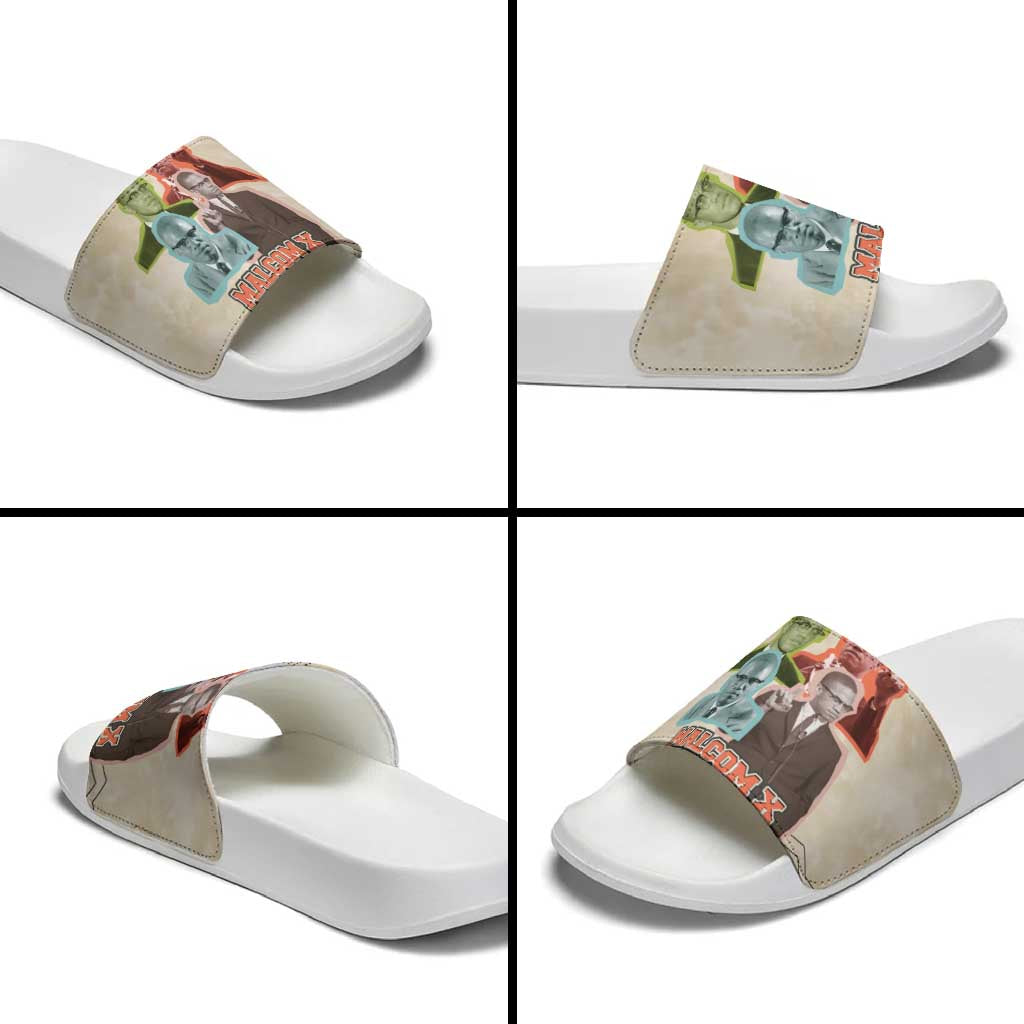 Malcolm X Slide Sandals Pop Art Portrait Collage Civil Rights Activist Retro Style Design - Wonder Print Shop