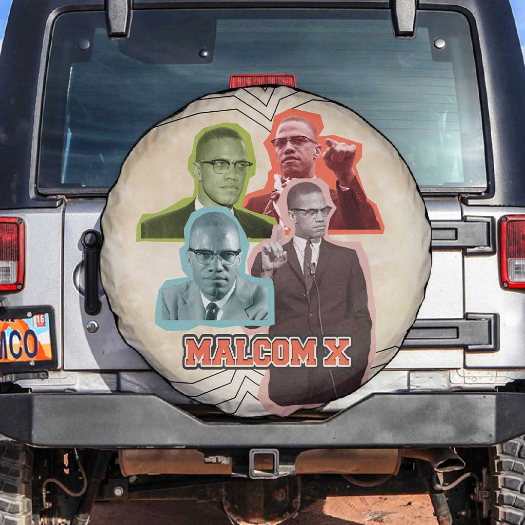 Malcolm X Spare Tire Cover Pop Art Portrait Collage Civil Rights Activist Retro Style Design - Wonder Print Shop