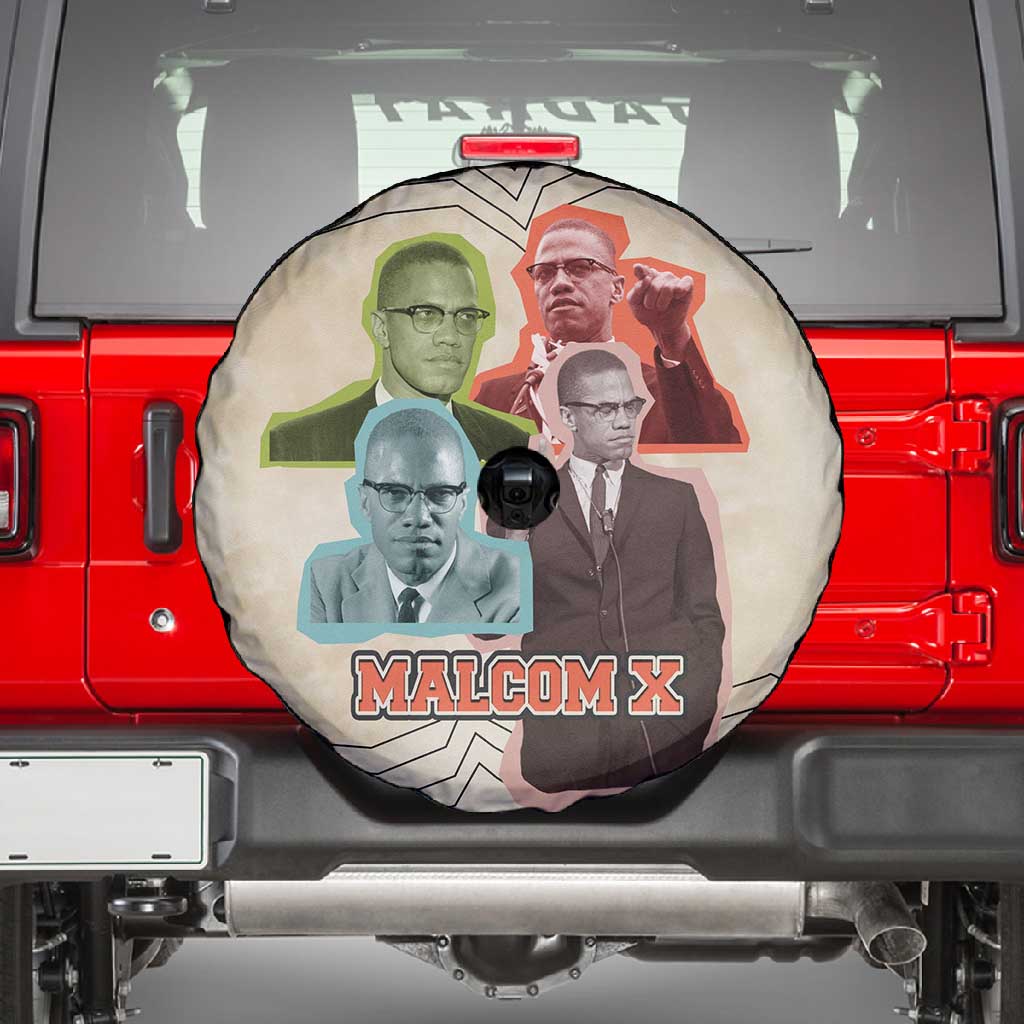 Malcolm X Spare Tire Cover Pop Art Portrait Collage Civil Rights Activist Retro Style Design - Wonder Print Shop