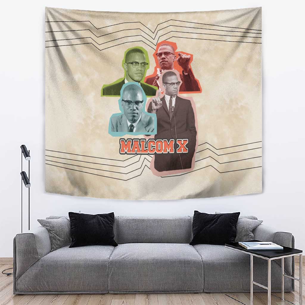 Malcolm X Tapestry Pop Art Portrait Collage Civil Rights Activist Retro Style Design - Wonder Print Shop