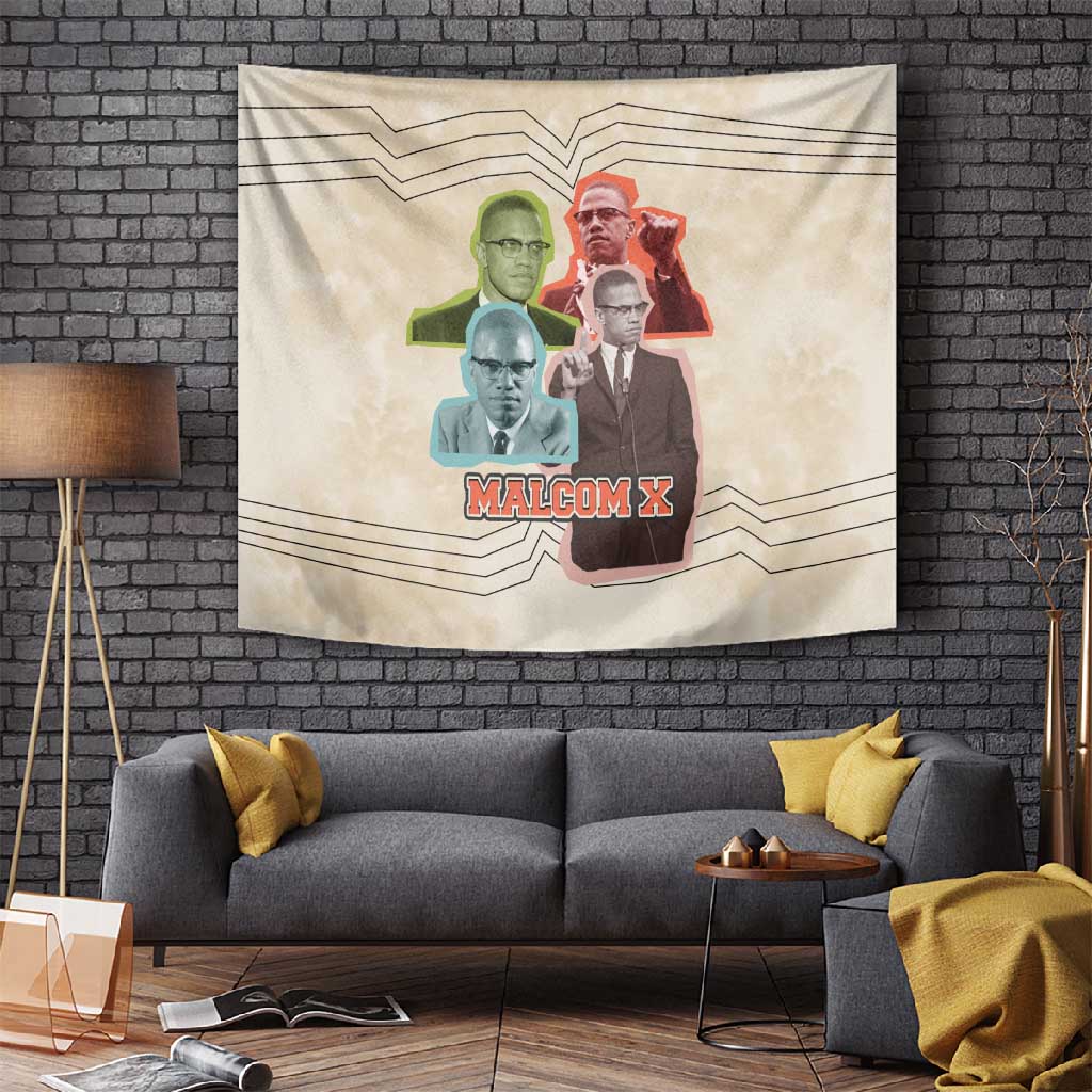 Malcolm X Tapestry Pop Art Portrait Collage Civil Rights Activist Retro Style Design - Wonder Print Shop