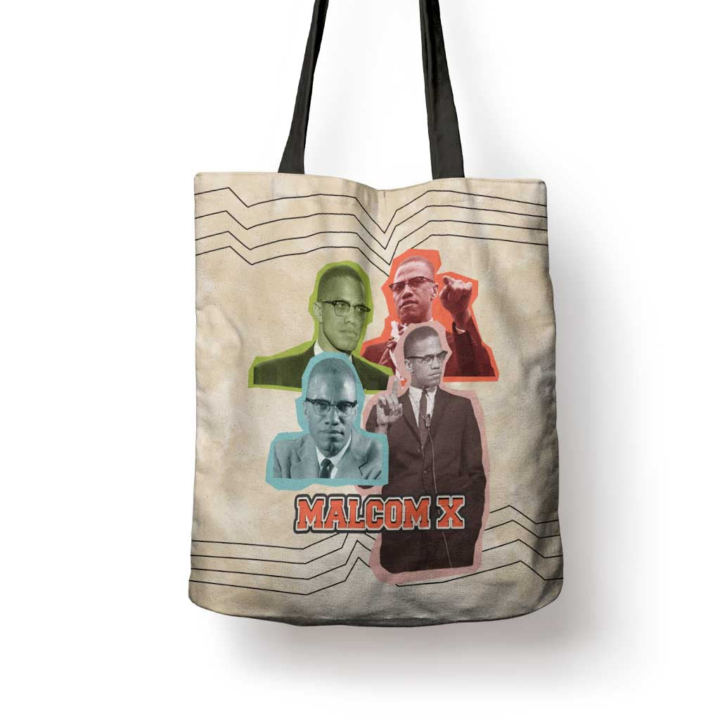 Malcolm X Tote Bag Pop Art Portrait Collage Civil Rights Activist Retro Style Design - Wonder Print Shop