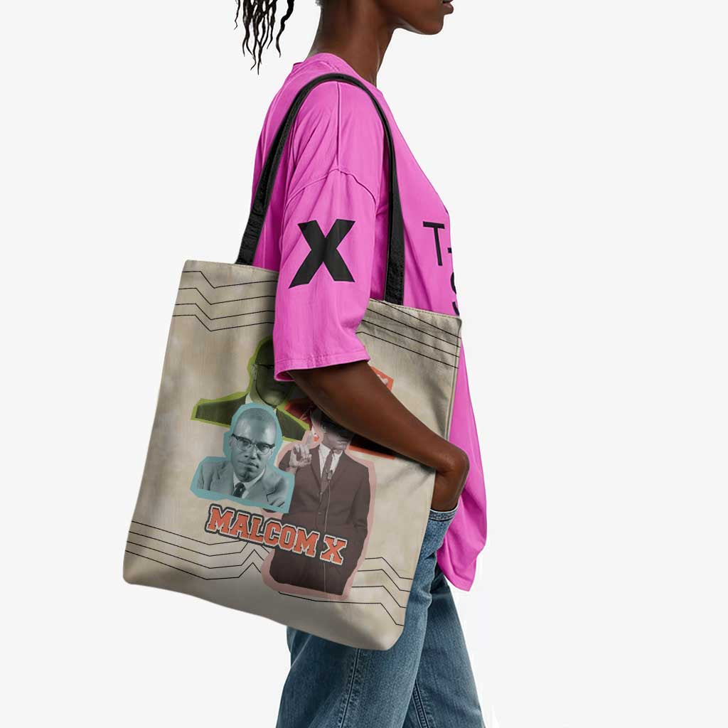 Malcolm X Tote Bag Pop Art Portrait Collage Civil Rights Activist Retro Style Design - Wonder Print Shop