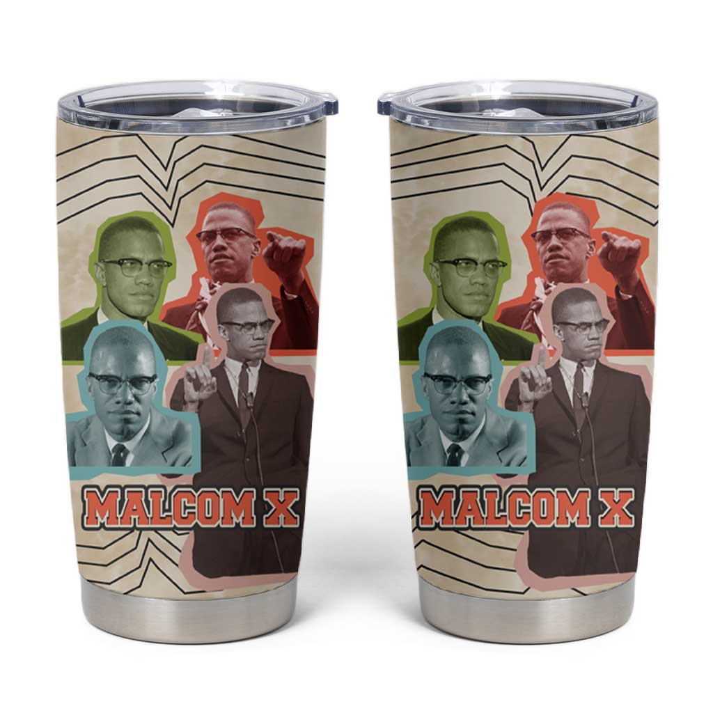 Malcolm X Tumbler Cup Pop Art Portrait Collage Civil Rights Activist Retro Style Design - Wonder Print Shop