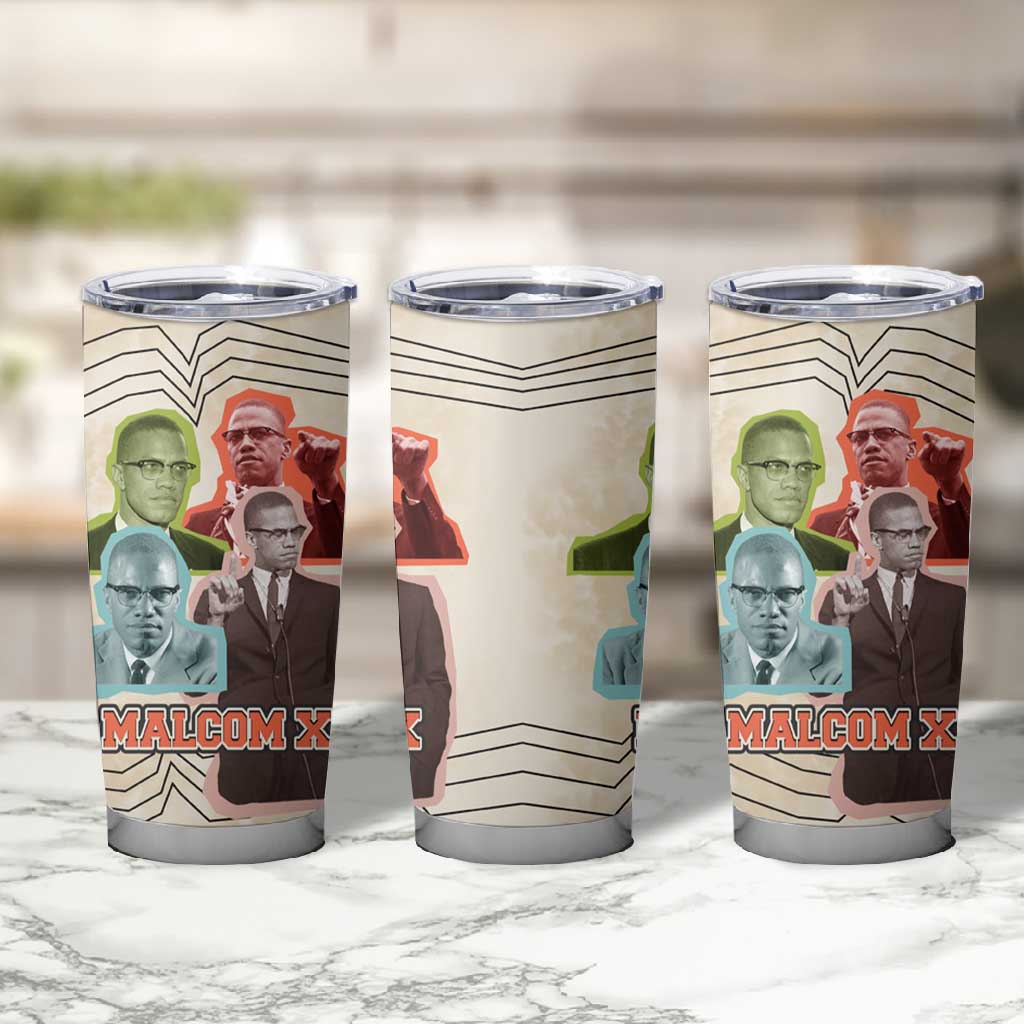 Malcolm X Tumbler Cup Pop Art Portrait Collage Civil Rights Activist Retro Style Design - Wonder Print Shop