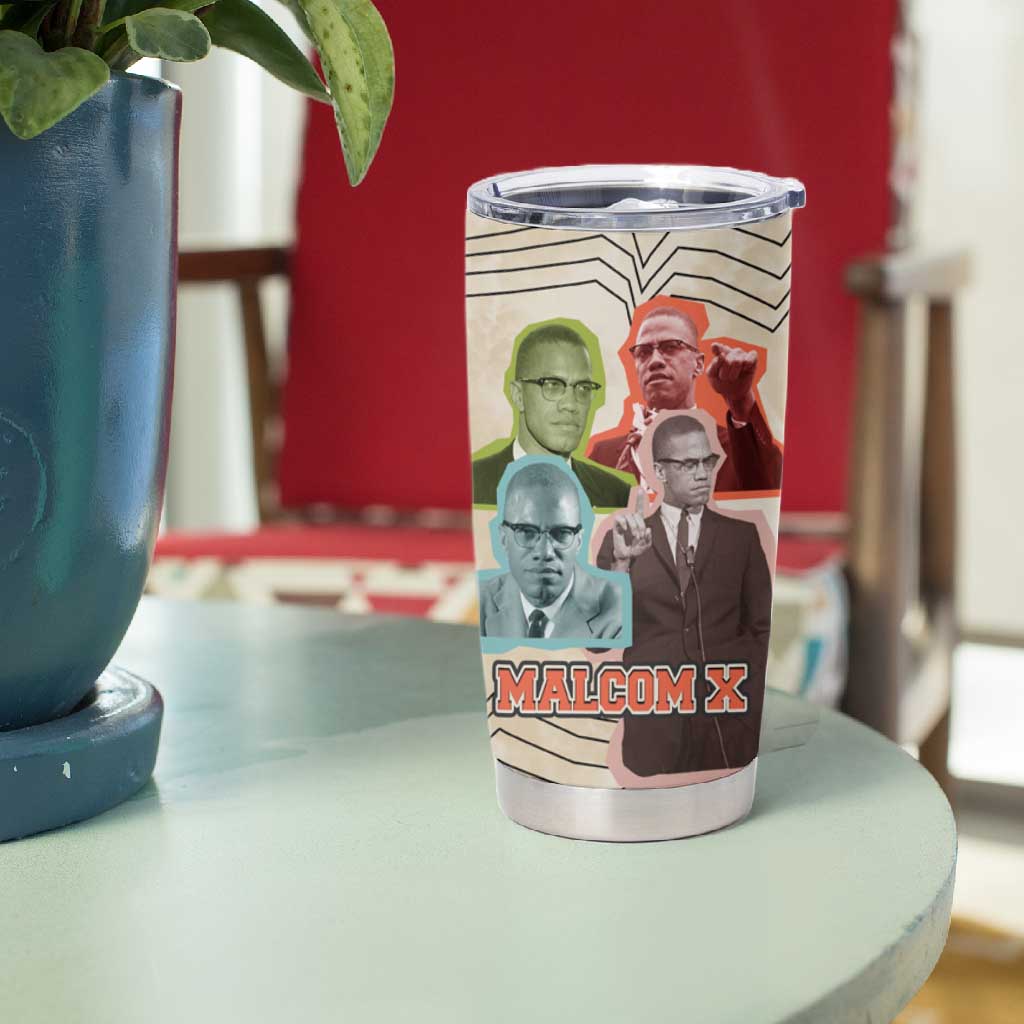 Malcolm X Tumbler Cup Pop Art Portrait Collage Civil Rights Activist Retro Style Design - Wonder Print Shop