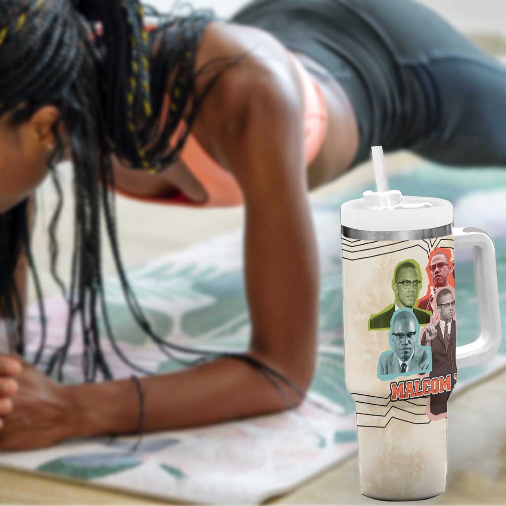 Malcolm X Tumbler With Handle Pop Art Portrait Collage Civil Rights Activist Retro Style Design - Wonder Print Shop