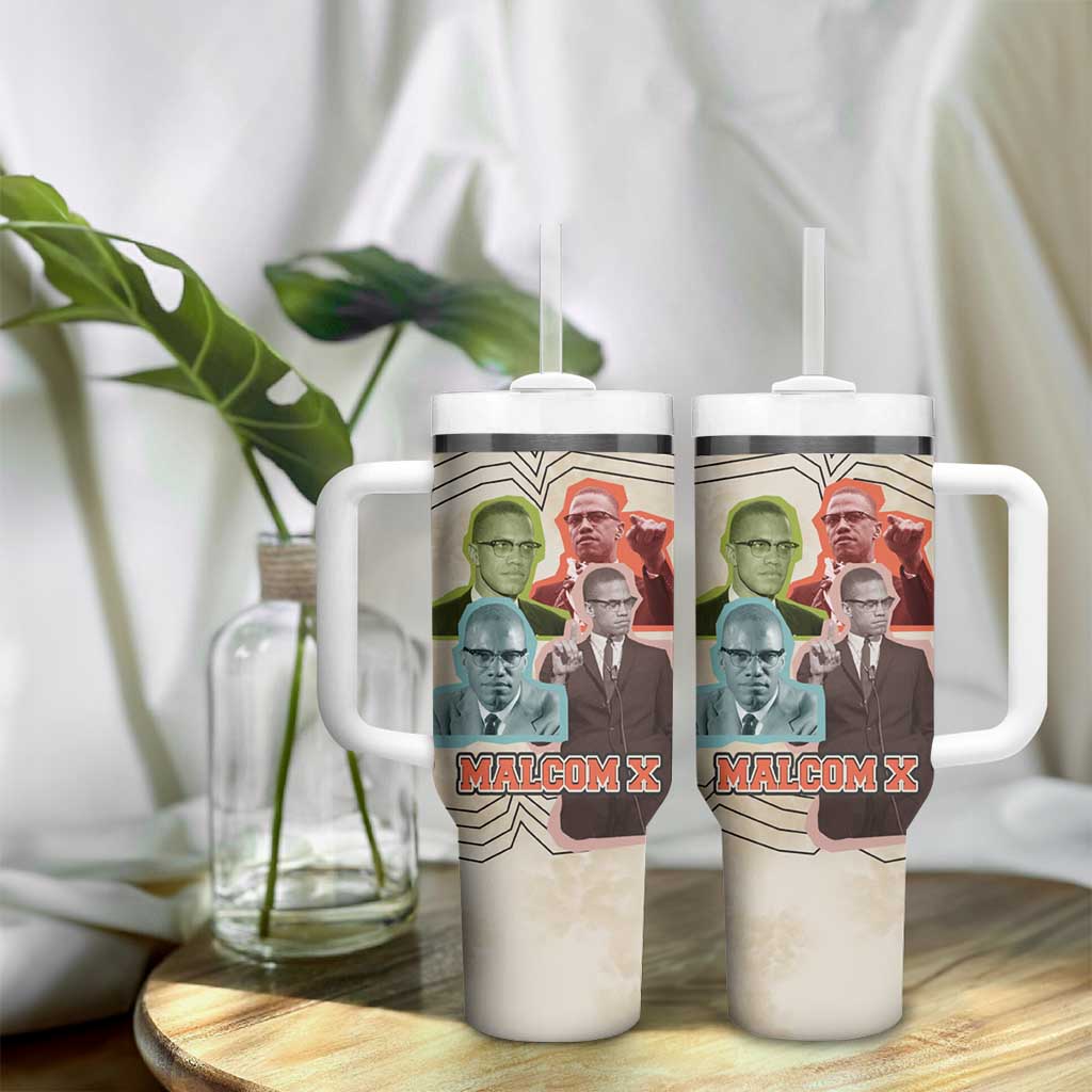 Malcolm X Tumbler With Handle Pop Art Portrait Collage Civil Rights Activist Retro Style Design - Wonder Print Shop