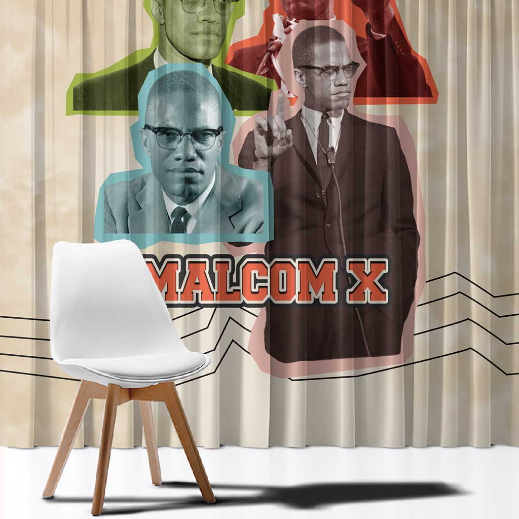 Malcolm X Window Curtain Pop Art Portrait Collage Civil Rights Activist Retro Style Design - Wonder Print Shop