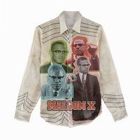 Malcolm X Women Casual Shirt Pop Art Portrait Collage Civil Rights Activist Retro Style Design - Wonder Print Shop