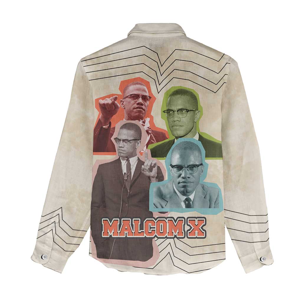 Malcolm X Women Casual Shirt Pop Art Portrait Collage Civil Rights Activist Retro Style Design - Wonder Print Shop