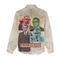 Malcolm X Women Casual Shirt Pop Art Portrait Collage Civil Rights Activist Retro Style Design - Wonder Print Shop