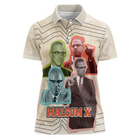 Malcolm X Women Polo Shirt Pop Art Portrait Collage Civil Rights Activist Retro Style Design TS04