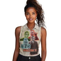 Malcolm X Women Sleeveless Polo Shirt Pop Art Portrait Collage Civil Rights Activist Retro Style Design - Wonder Print Shop