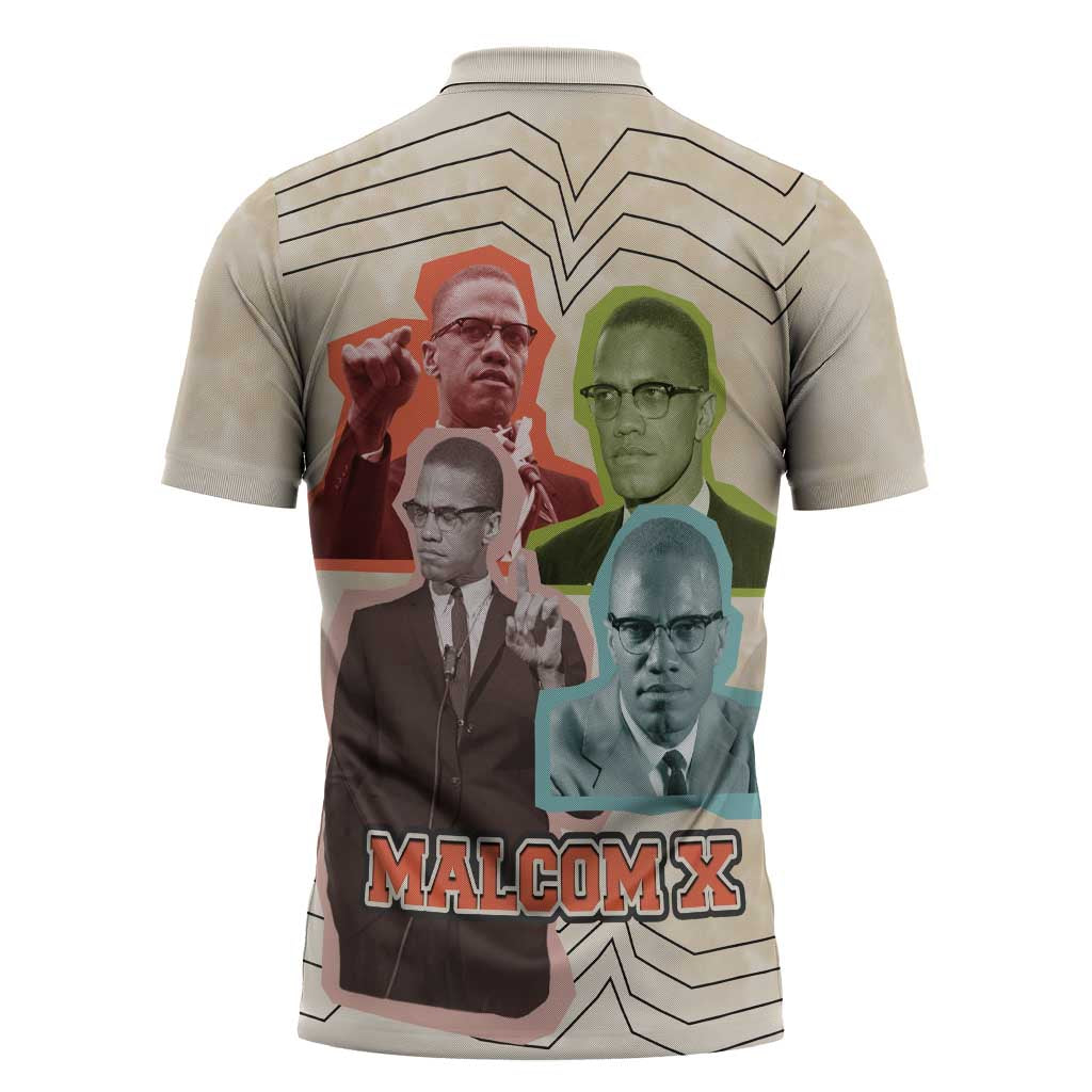 Malcolm X Zipper Polo Shirt Pop Art Portrait Collage Civil Rights Activist Retro Style Design - Wonder Print Shop