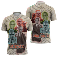 Malcolm X Zipper Polo Shirt Pop Art Portrait Collage Civil Rights Activist Retro Style Design - Wonder Print Shop