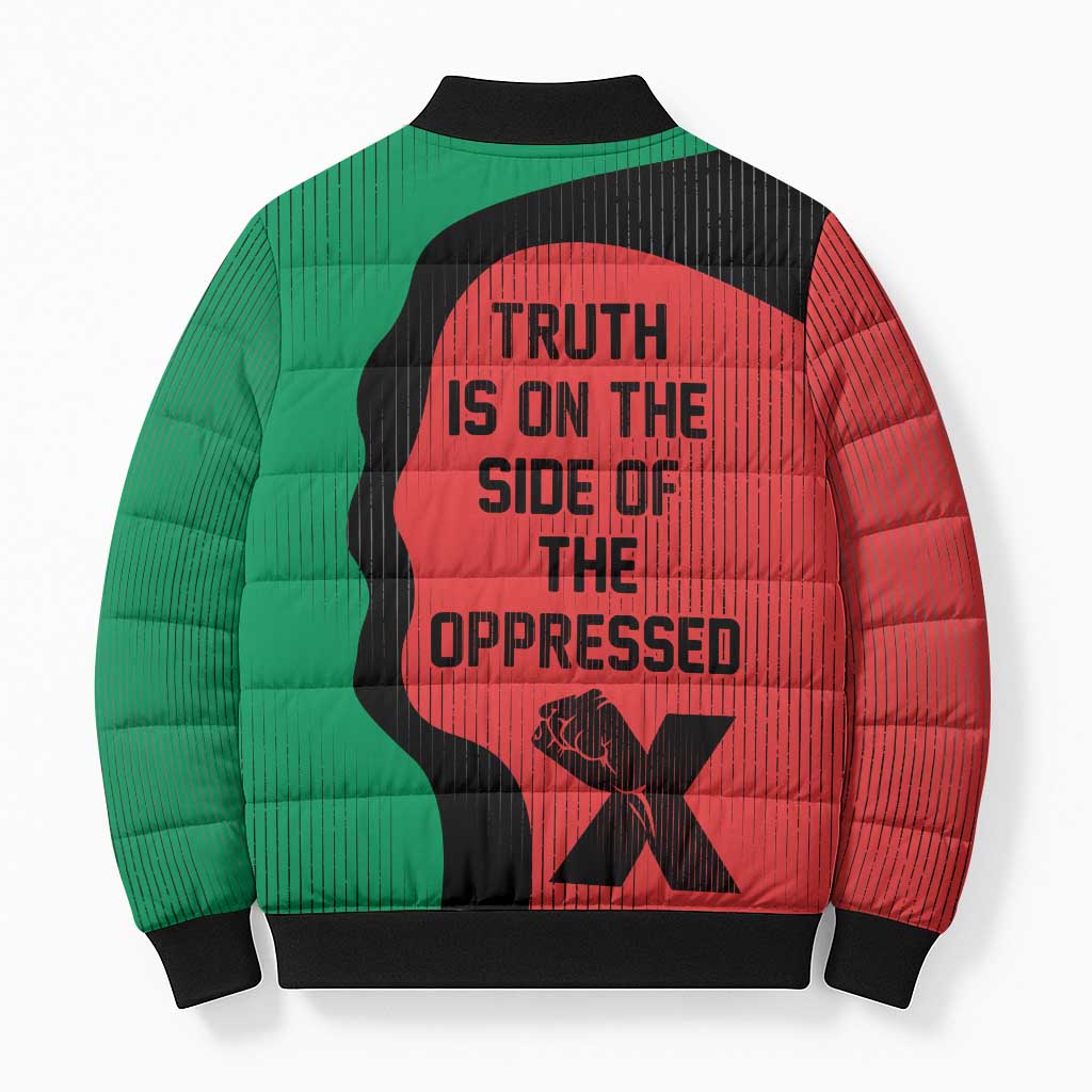 Malcolm X Bomber Puffer Jacket Truth Is on the Side of the Oppressed Quote Civil Rights Tribute - Wonder Print Shop