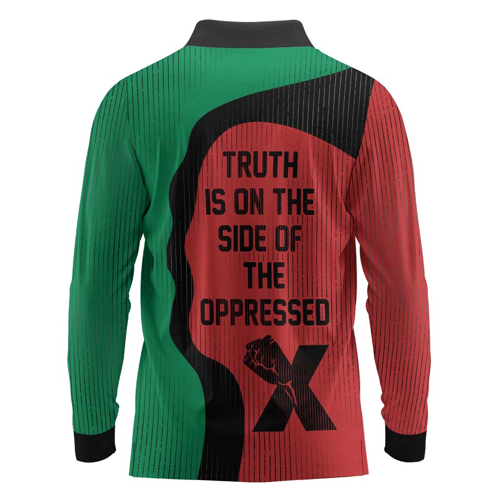 Malcolm X Long Sleeve Polo Shirt Truth Is on the Side of the Oppressed Quote Civil Rights Tribute - Wonder Print Shop