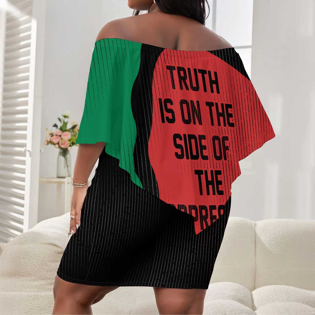 Malcolm X Off Shoulder Short Dress Truth Is on the Side of the Oppressed Quote Civil Rights Tribute - Wonder Print Shop