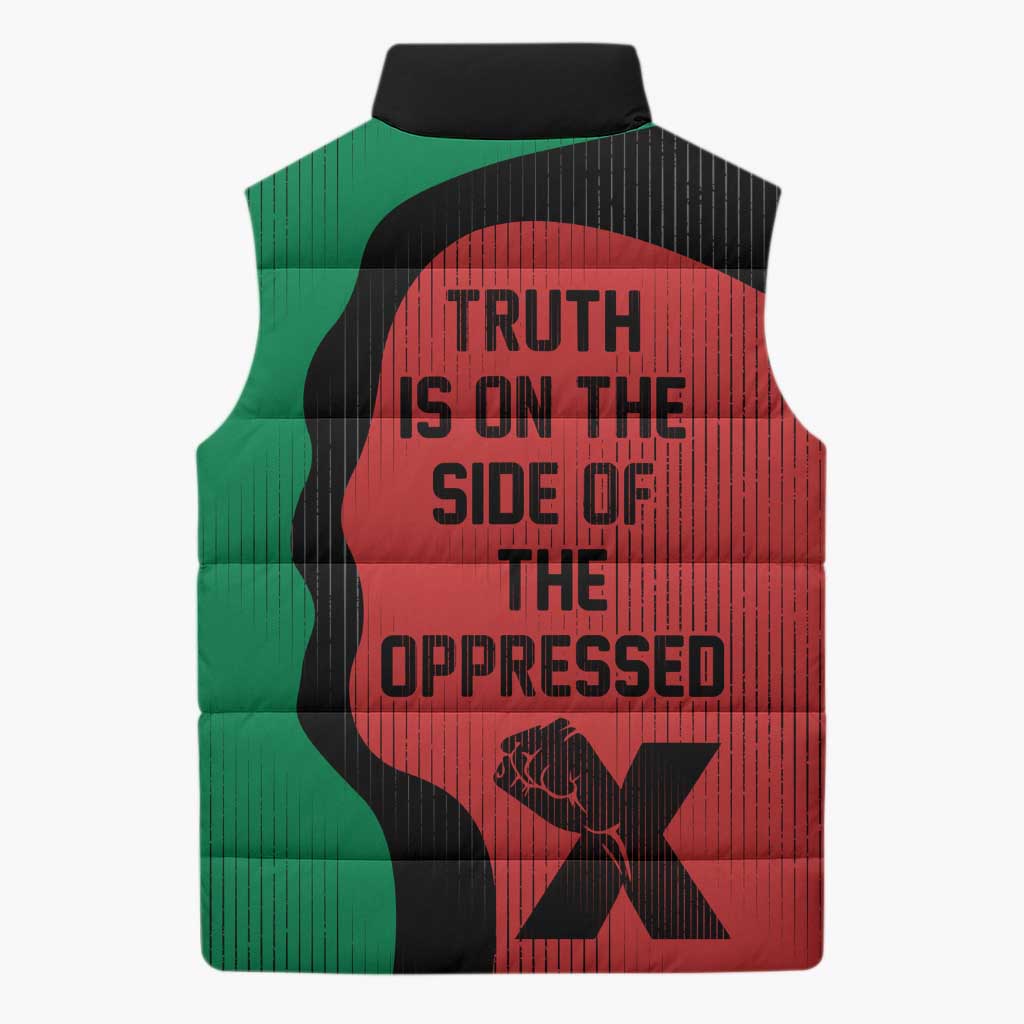 Malcolm X Sleeveless Puffer Jacket Truth Is on the Side of the Oppressed Quote Civil Rights Tribute - Wonder Print Shop