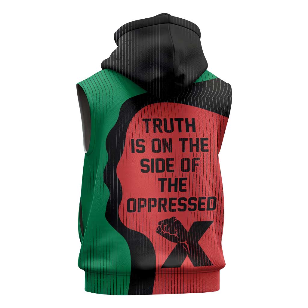 Malcolm X Sleeveless Zip Hoodie Truth Is on the Side of the Oppressed Quote Civil Rights Tribute - Wonder Print Shop
