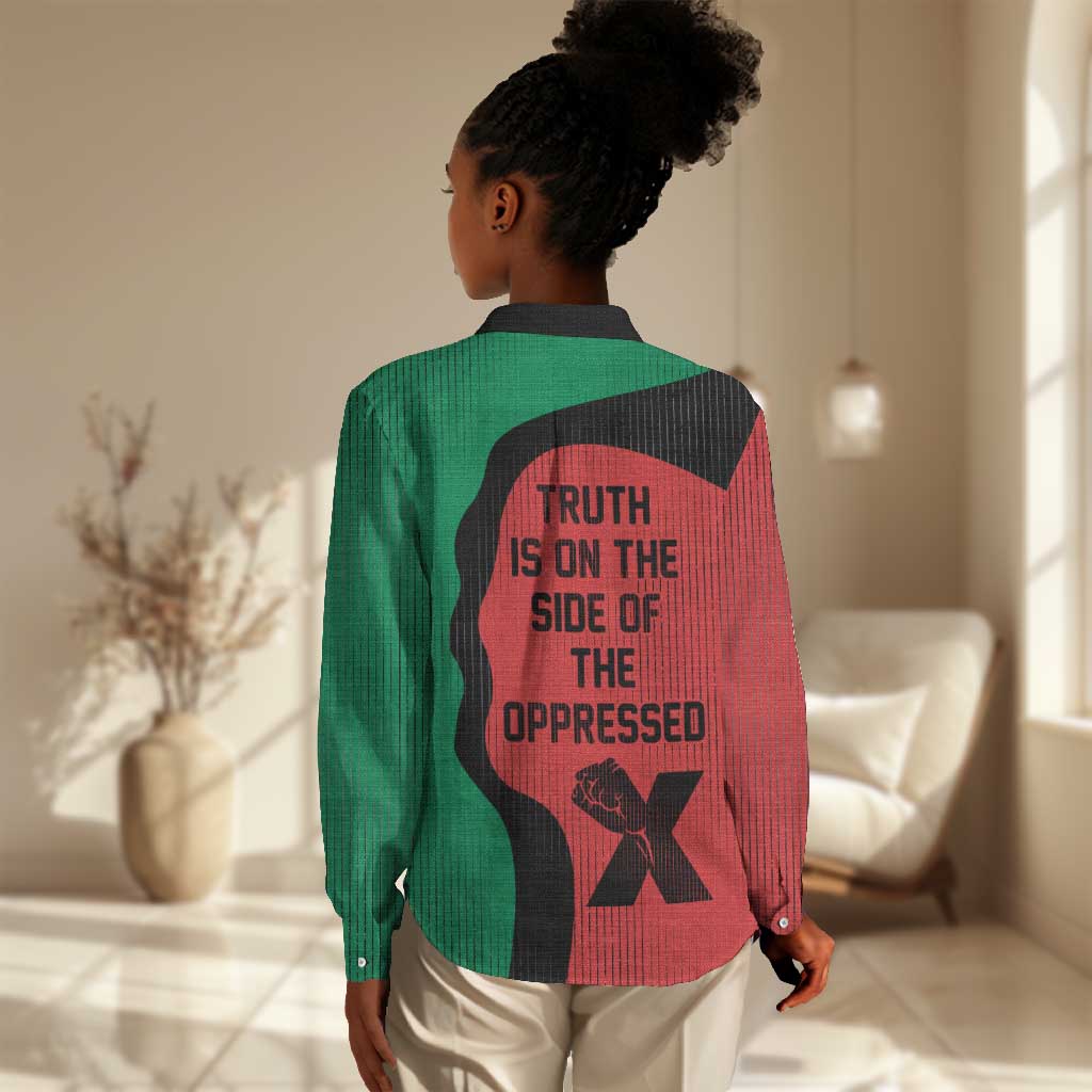 Malcolm X Women Casual Shirt Truth Is on the Side of the Oppressed Quote Civil Rights Tribute - Wonder Print Shop