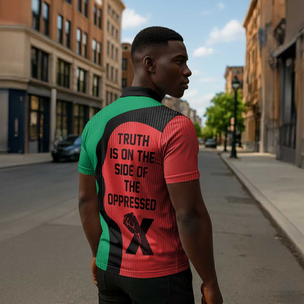Malcolm X Zipper Polo Shirt Truth Is on the Side of the Oppressed Quote Civil Rights Tribute - Wonder Print Shop