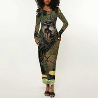 Hapi Egyptian Long Sleeve Bodycon Dress Bringer of Kemet Nature Spirit Flowing Water and Earth Harmony