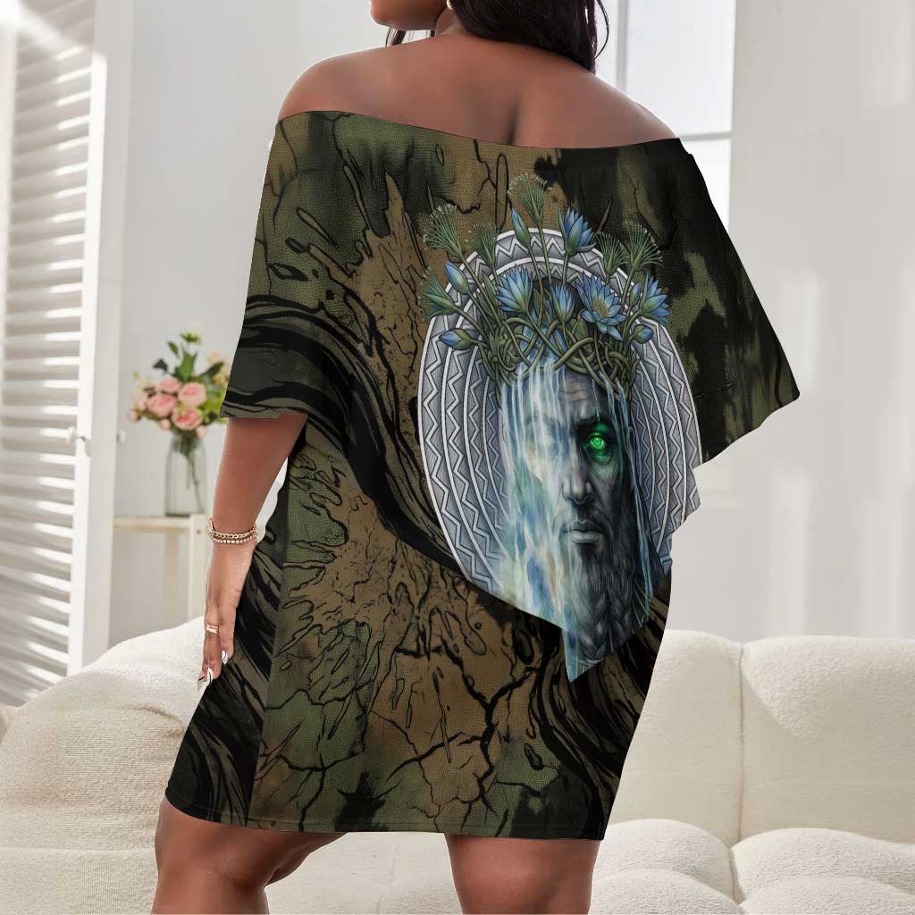 Hapi Egyptian Off Shoulder Short Dress Bringer of Kemet Nature Spirit Flowing Water and Earth Harmony