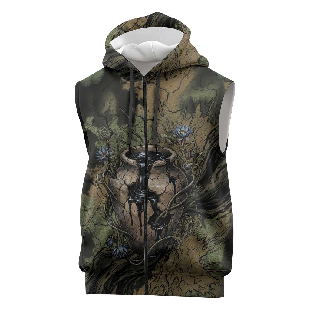 Hapi Egyptian Sleeveless Zip Hoodie Bringer of Kemet Nature Spirit Flowing Water and Earth Harmony
