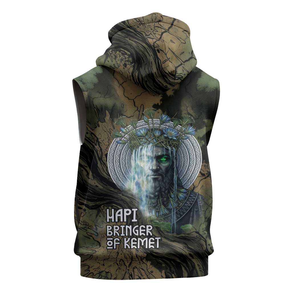 Hapi Egyptian Sleeveless Zip Hoodie Bringer of Kemet Nature Spirit Flowing Water and Earth Harmony
