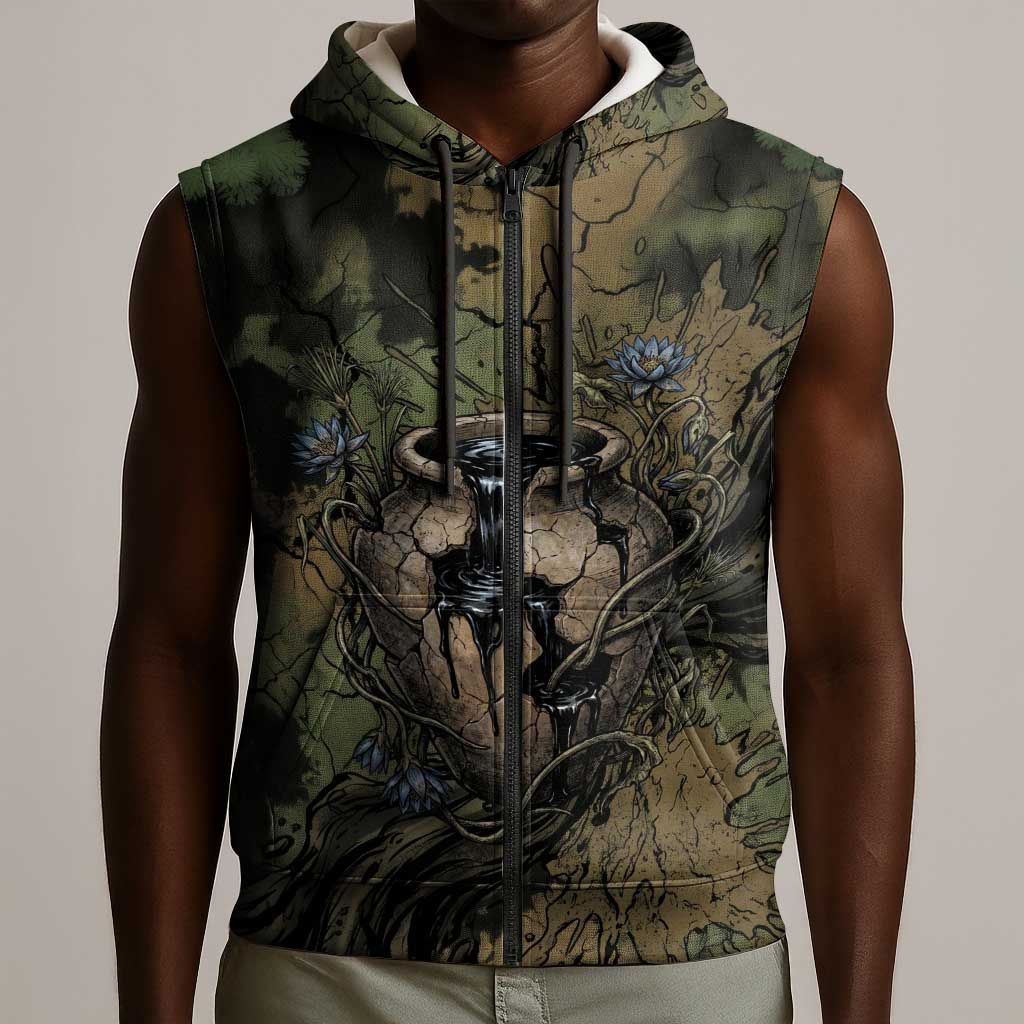 Hapi Egyptian Sleeveless Zip Hoodie Bringer of Kemet Nature Spirit Flowing Water and Earth Harmony